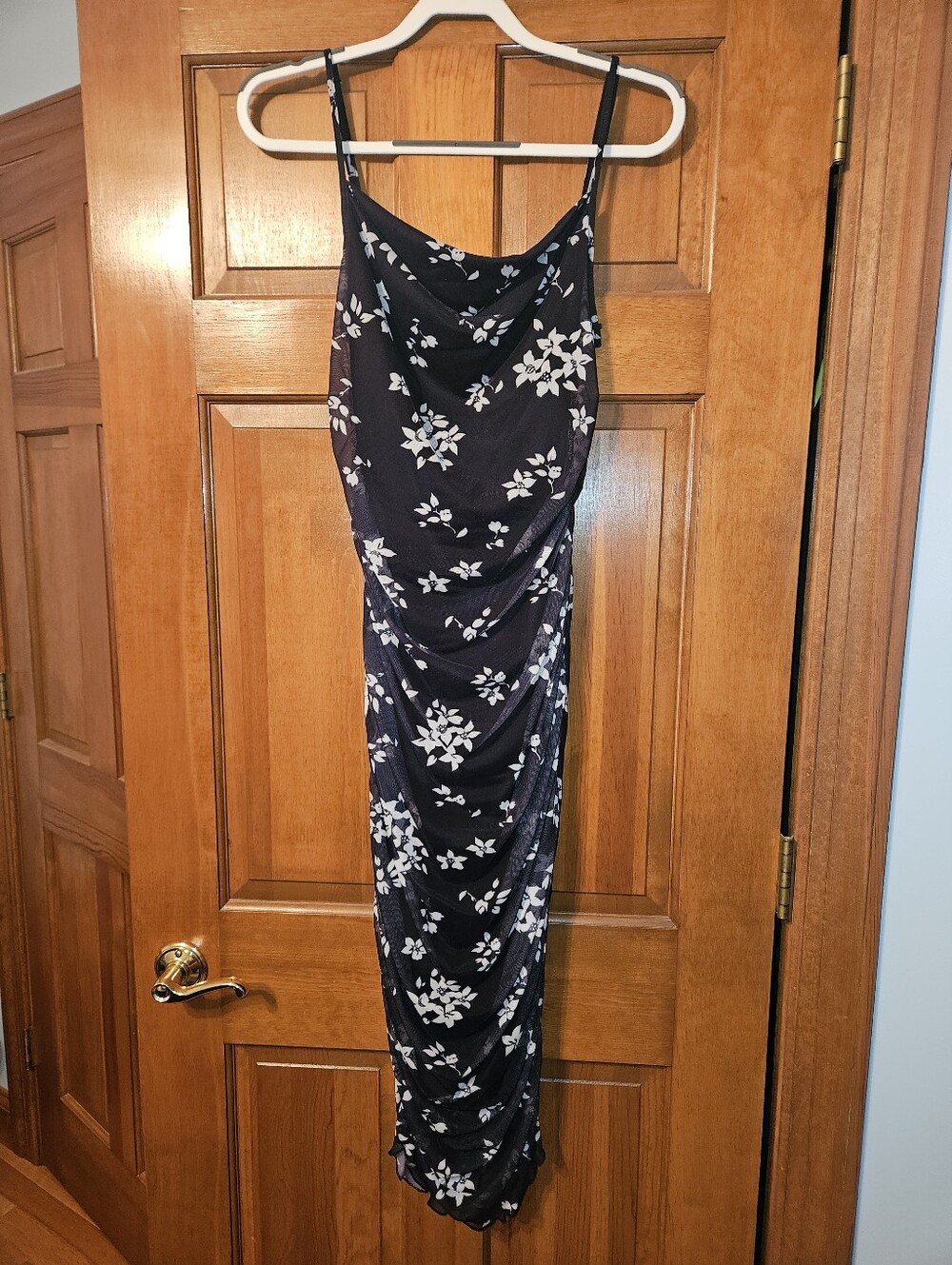 bebe Black Floral Cowl Neck Mesh Dress